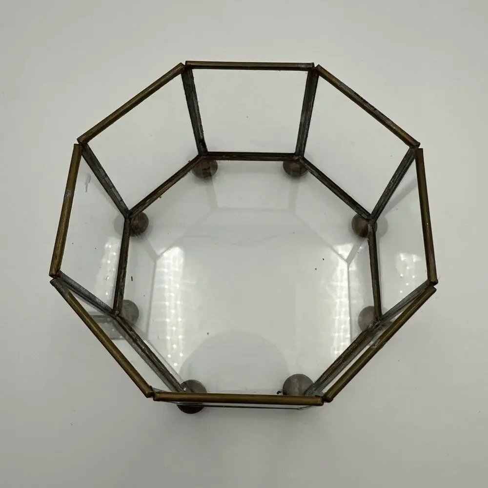 Vintage Open Octogon Glass/Brass Display Case Terrarium